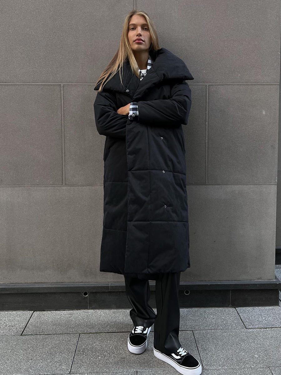 Fashion Large Lapel Long Coat Winter Warm Cotton Jacket With Pockets And Lace-up Design Casual Solid Color Thick Coat For Women Outwear Clothing - Bellarte Enchanté Fashion Large Lapel Long Coat Winter Warm Cotton Jacket With Pockets And Lace-up Design Casual Solid Color Thick Coat For Women Outwear Clothing